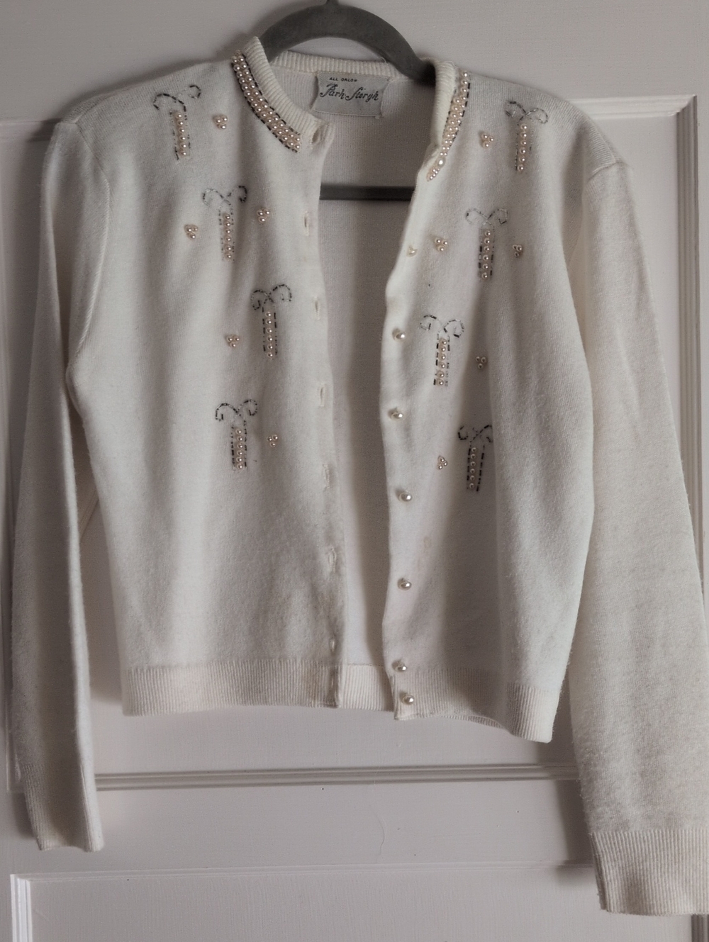 Vintage White Embellished Cardigan Sweater